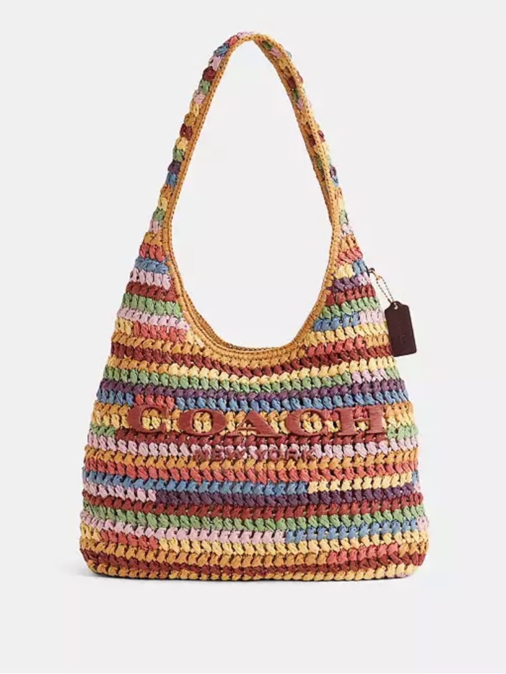 Coach Brooklyn shoulder bag 34 in multi straw crochet rainbow wicker purse NWT